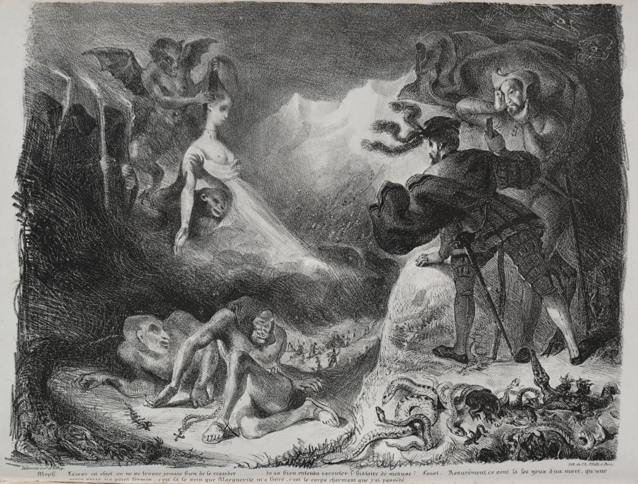 Ilustraciones para Fausto: La sombra de Margarita aparece a Fausto de Eugène Delacroix