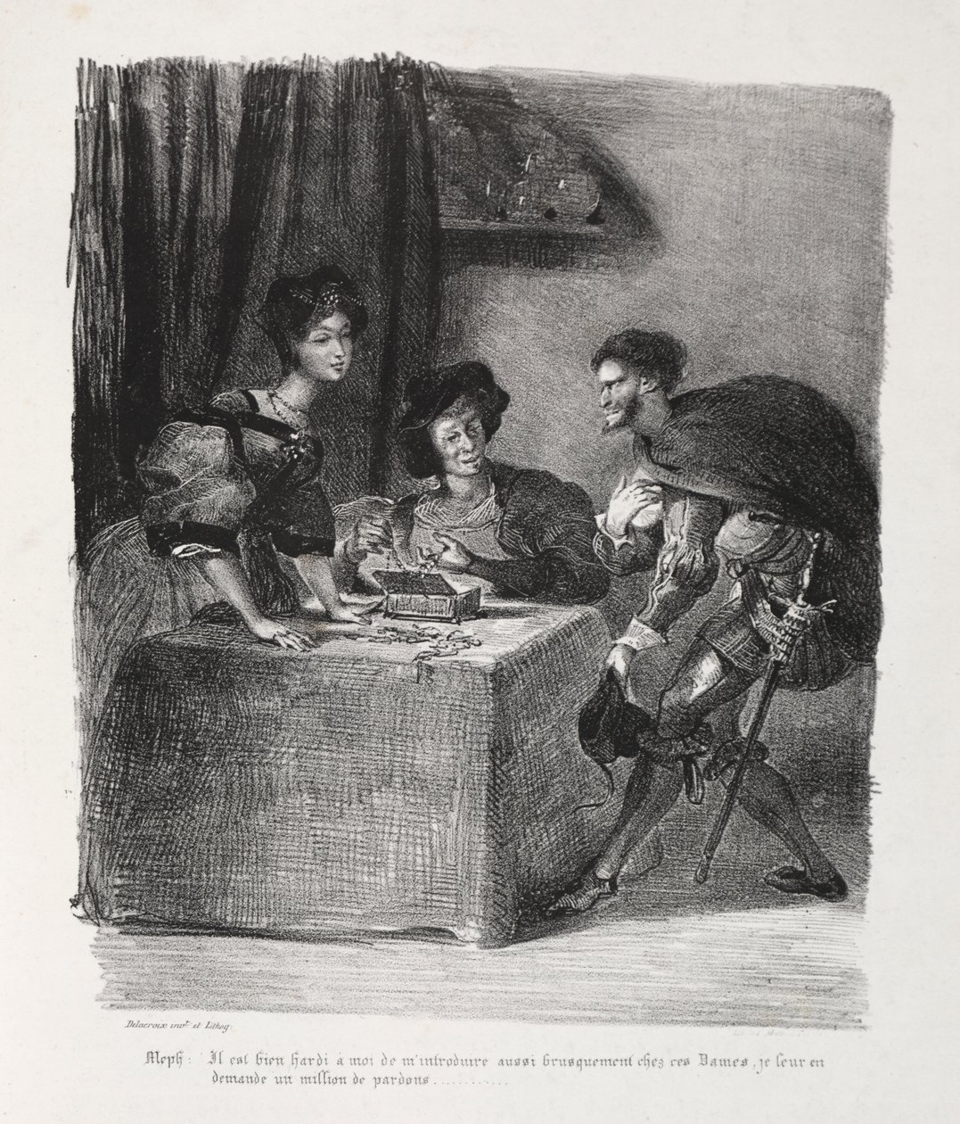 Ilustraciones para Fausto: Mefistófeles está en Marthe de Eugène Delacroix