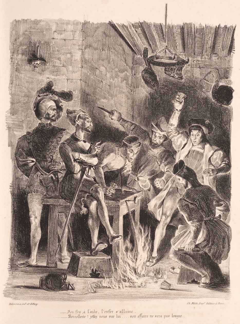 Ilustraciones para Fausto: Mefistófeles en la taberna de los estudiantes de Eugène Delacroix