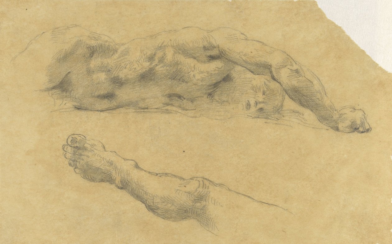 Hombre desnudo reclinado; su pierna por separado de Eugène Delacroix