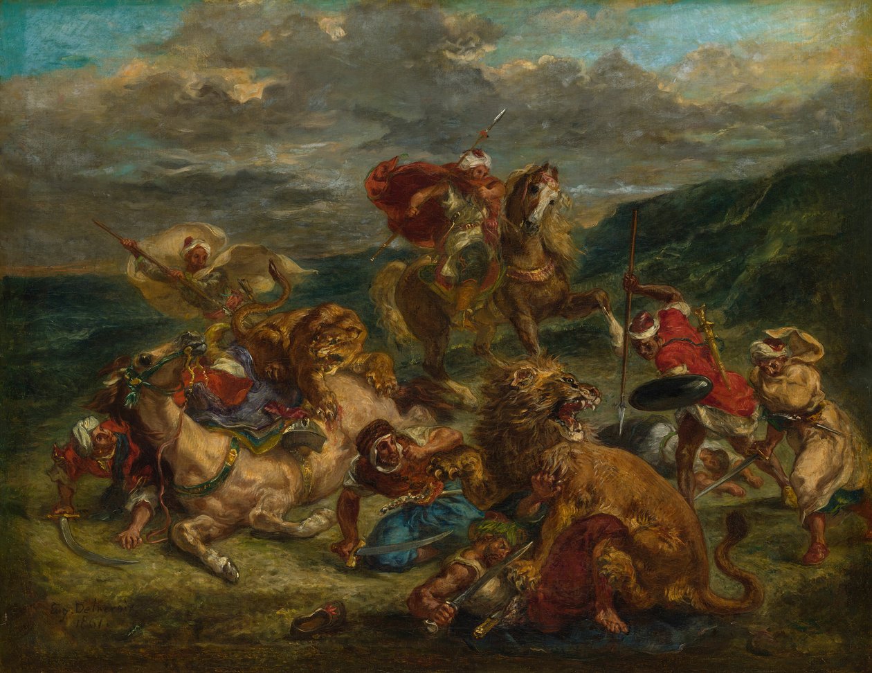 Caza de Leones, 1860-61 de Eugène Delacroix
