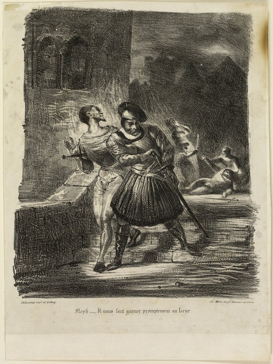 Mefistófeles y Fausto huyendo después del duelo de Eugène Delacroix