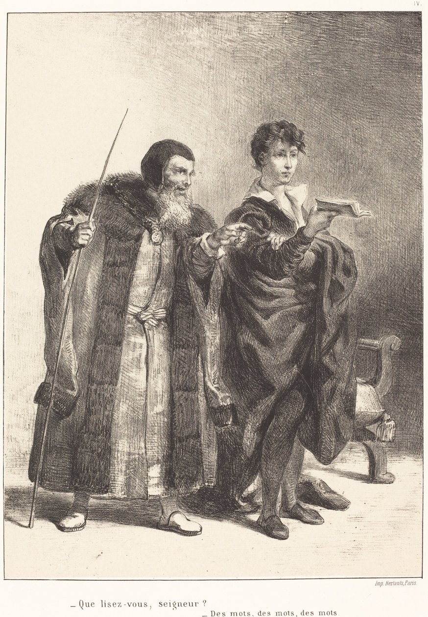 Polonio y Hamlet Acto II, Escena II de Eugène Delacroix