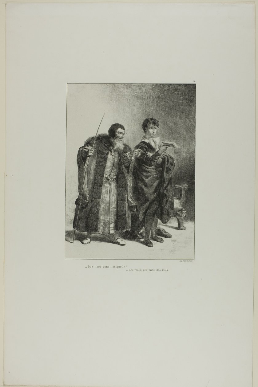 Polonio y Hamlet, lámina 4 de Hamlet de Eugène Delacroix