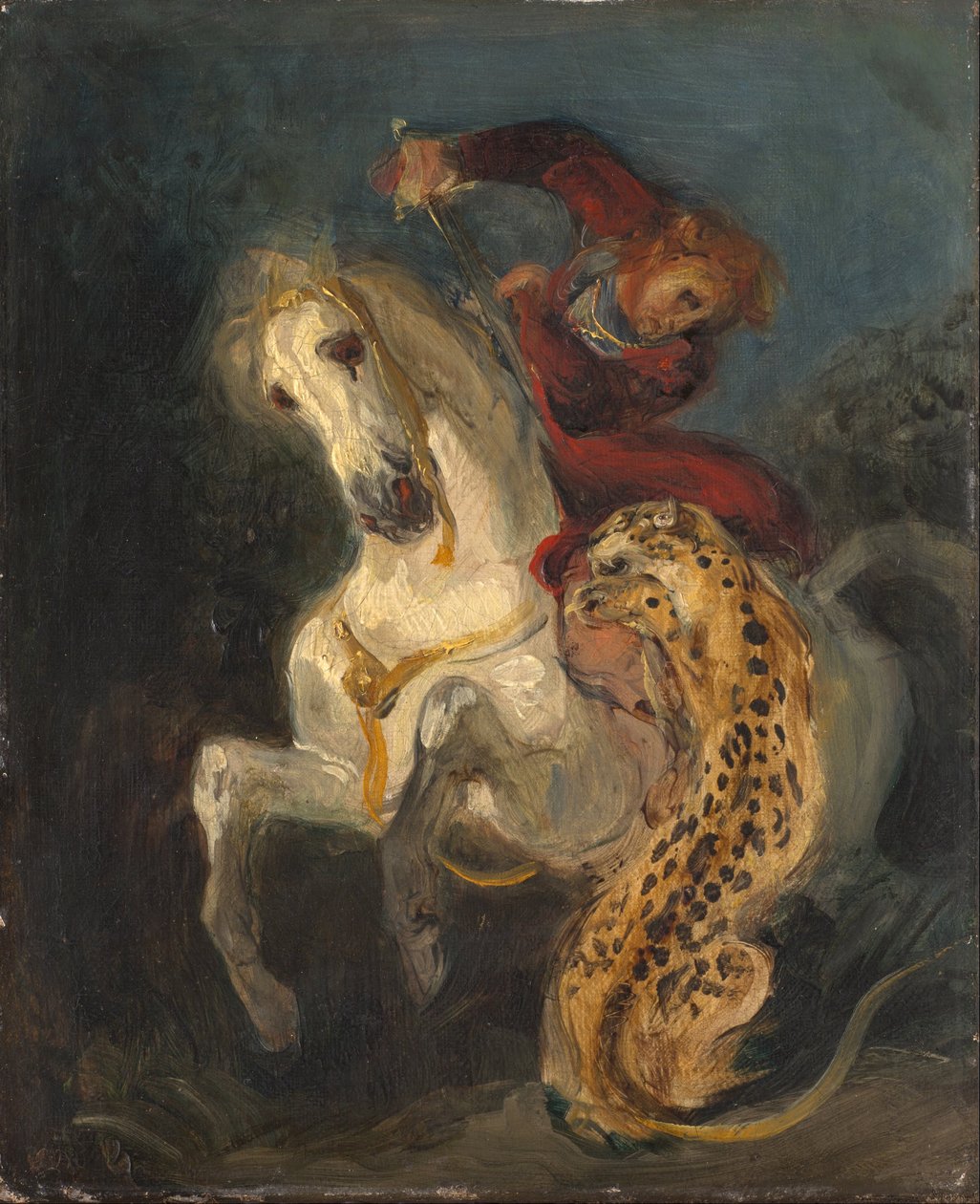 Jinete atacado por un jaguar de Eugène Delacroix