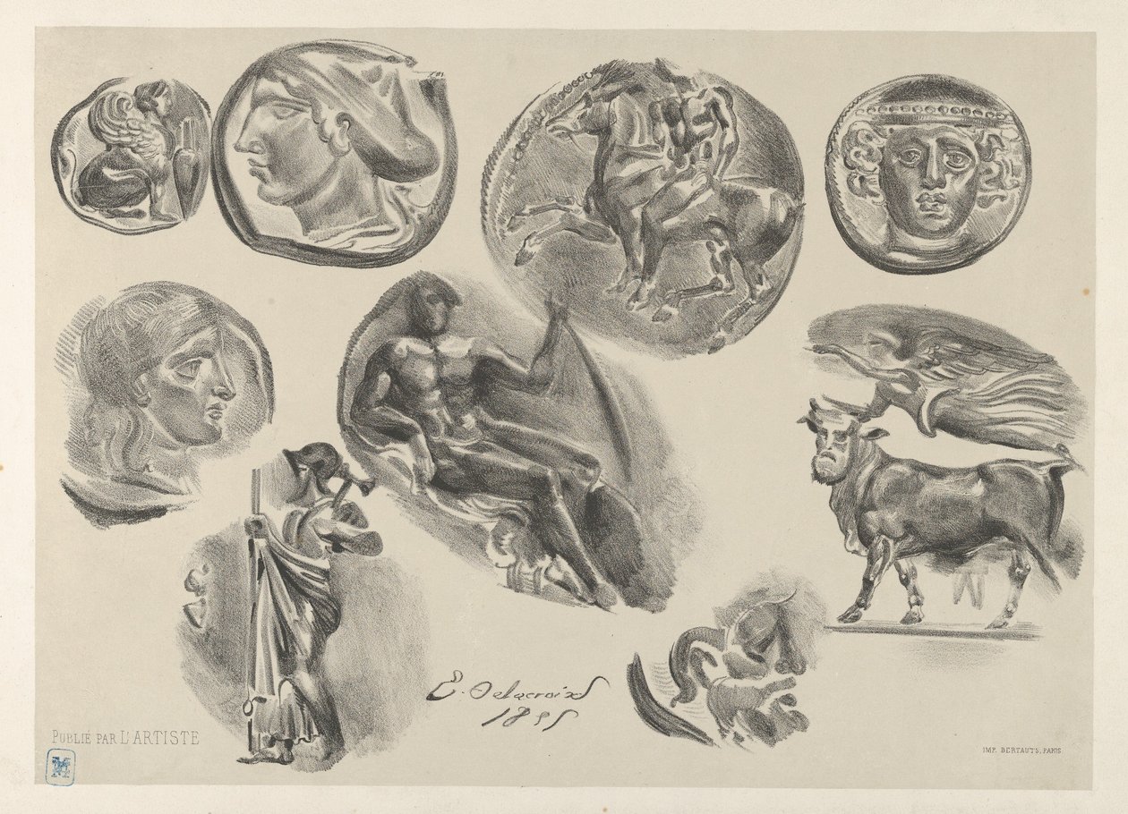 Hoja de Nueve Monedas Antiguas, 1825 de Eugène Delacroix