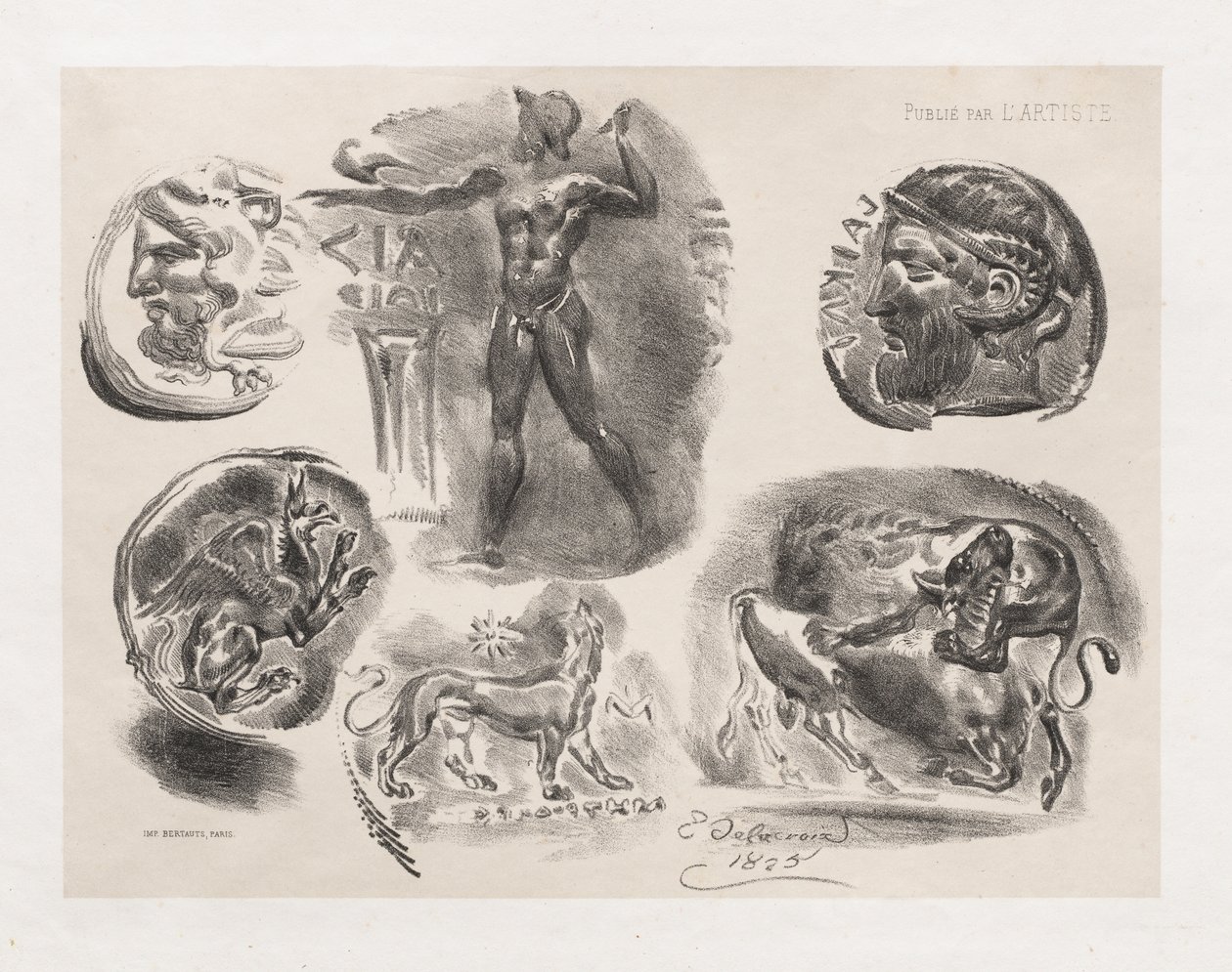 Hoja de Seis Monedas Antiguas de Eugène Delacroix