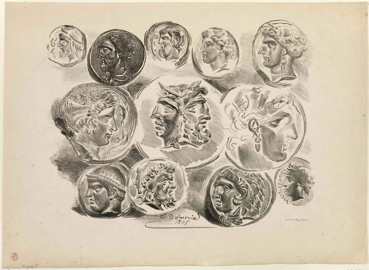 Pliego de Doce Medallas Antiguas de Eugène Delacroix