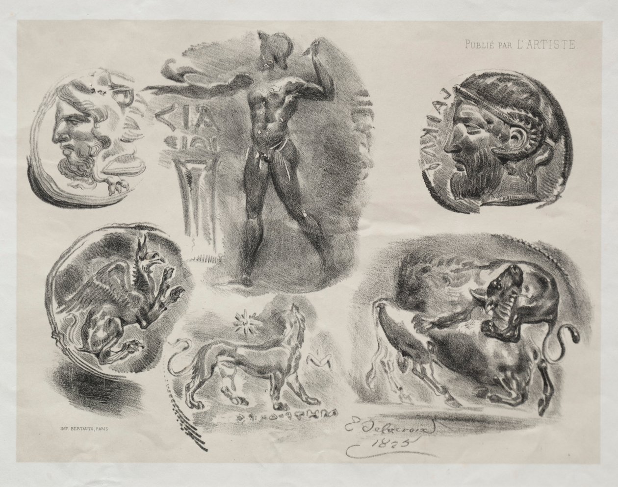 Pliego con seis medallas antiguas de Eugène Delacroix