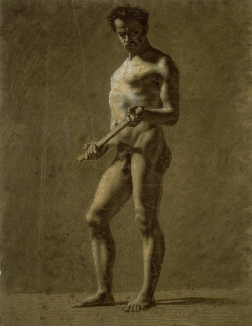 Desnudo masculino académico de pie (recto); Boceto del brazo superior (verso) de Eugène Delacroix
