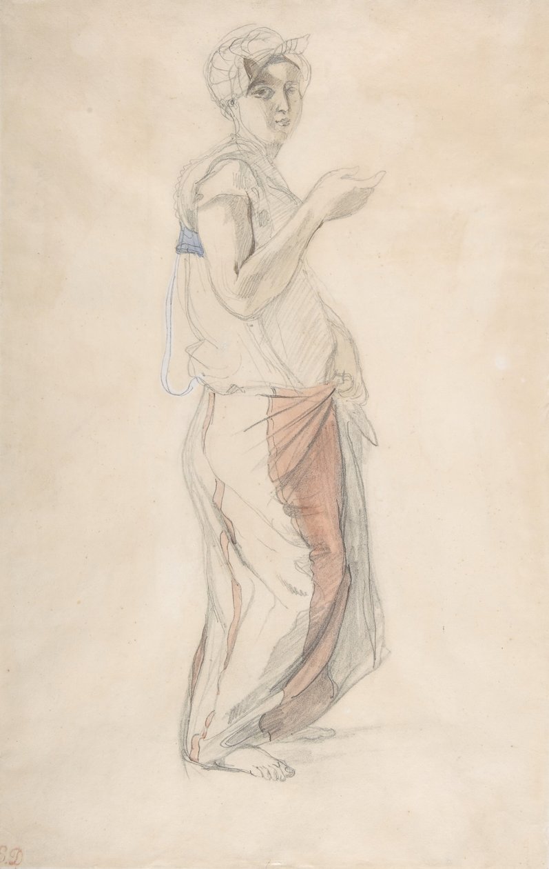 Mujer de pie con traje marroquí de Eugène Delacroix