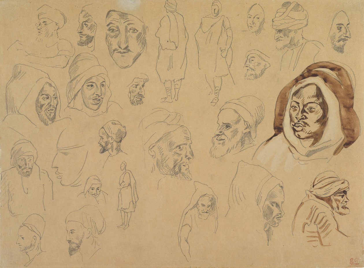 Estudios de cabezas y figuras árabes, después de 1832 de Eugène Delacroix