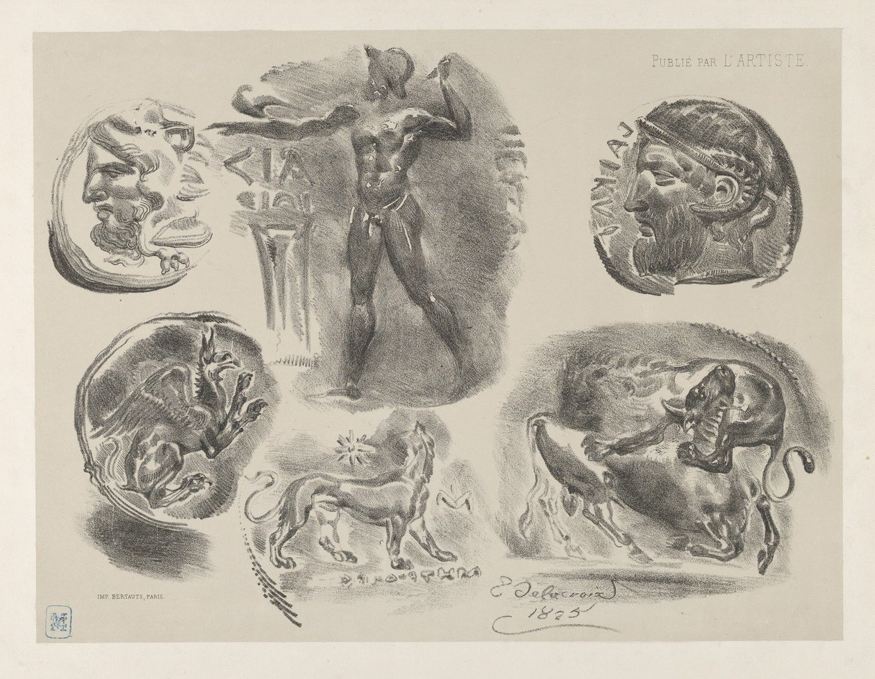 Estudios de seis monedas griegas de Eugène Delacroix