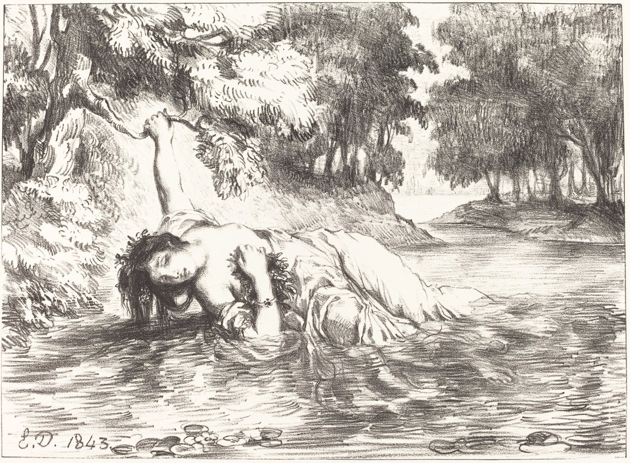 La muerte de Ofelia, Acto IV, Escena VII, 1843 de Eugène Delacroix