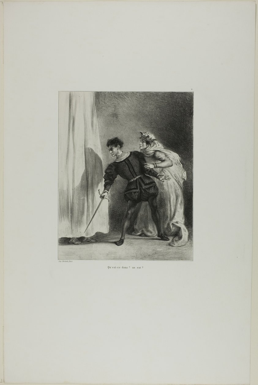 El asesinato de Polonio, lámina 9 de Hamlet de Eugène Delacroix