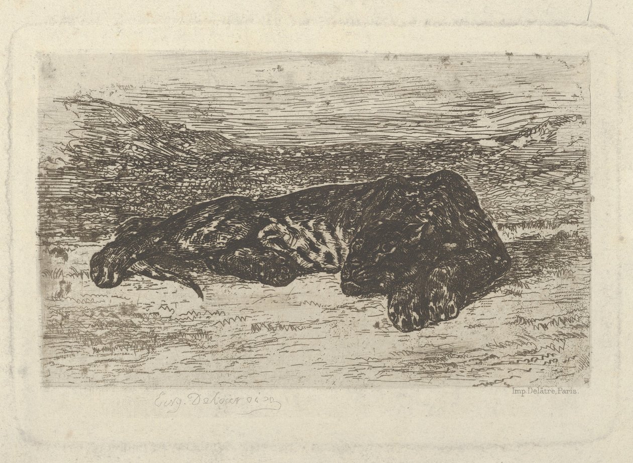 Tigre Acostado en el Desierto de Eugène Delacroix