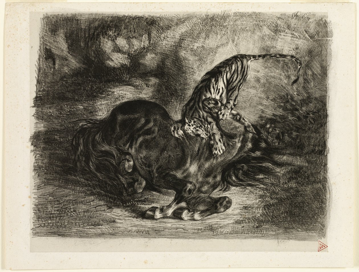 Caballo salvaje derribado por un tigre de Eugène Delacroix