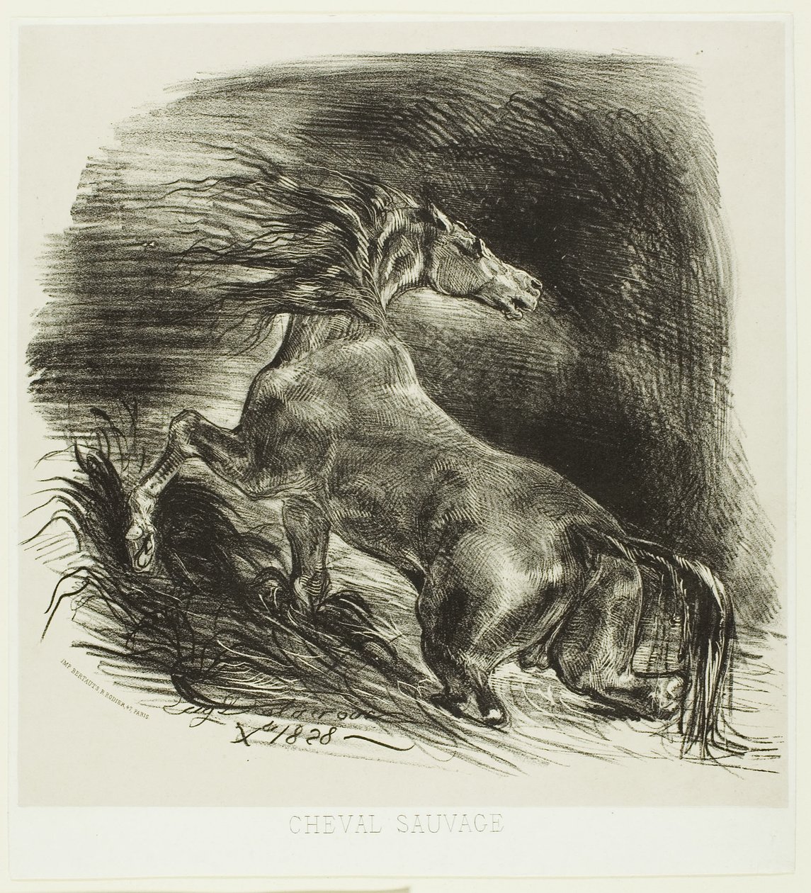 Caballo Salvaje o Caballo Asustado Saliendo del Agua de Eugène Delacroix