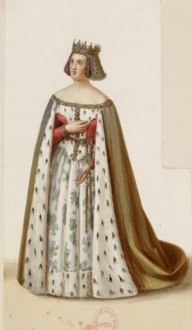 Traje de la señorita George como Margarita de Borgoña (La Tour de Nesle, 1832) 2 (recortado) de Eugène Du Faget