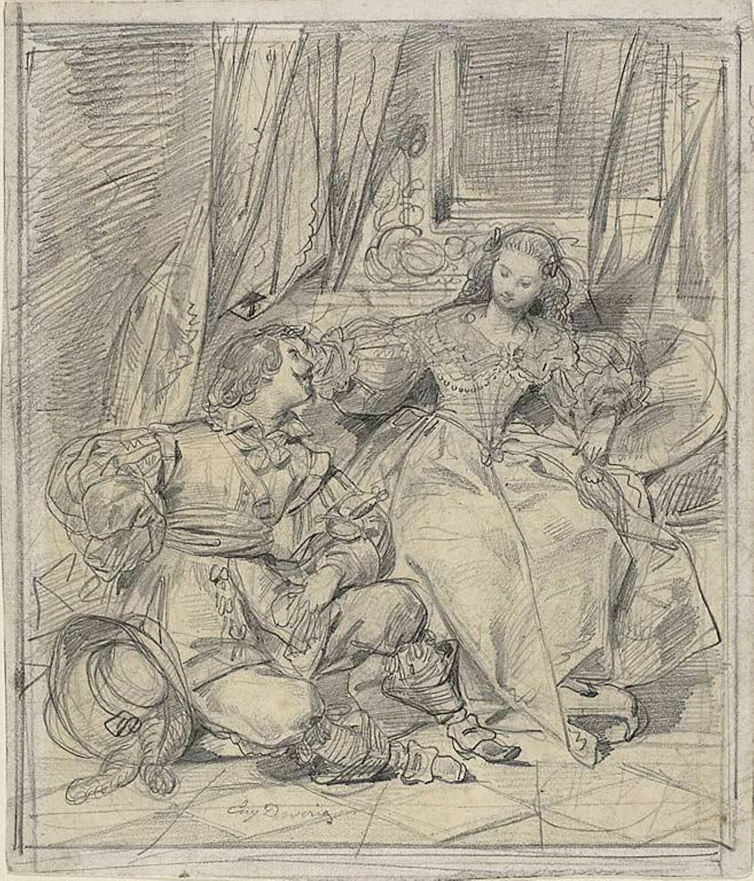 Dama y Caballero de Eugène François Marie Joseph Devéria