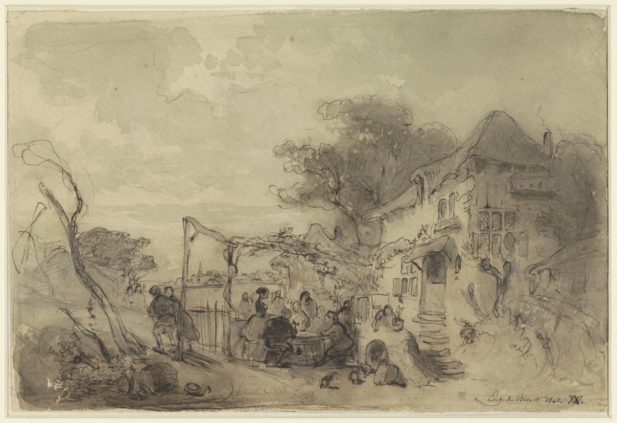 Compañía en la terraza frente a la posada de la carretera de Eugène François de Block