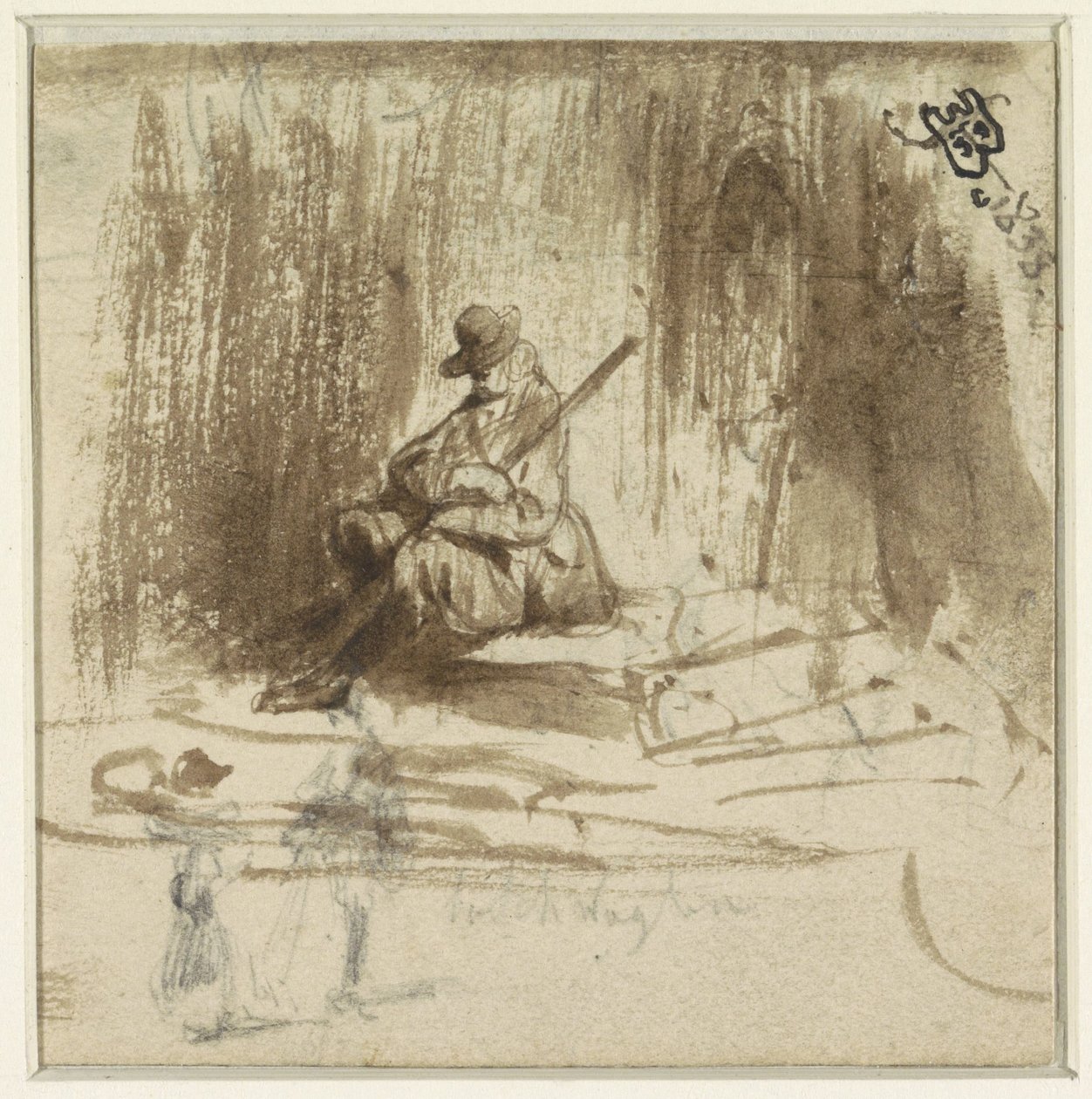 Bocetos de un hombre sentado y dos figuras de pie de Eugène François de Block