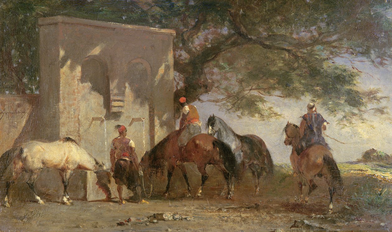 Árabes dando de beber a sus caballos, c.1865-75 de Eugène Fromentin