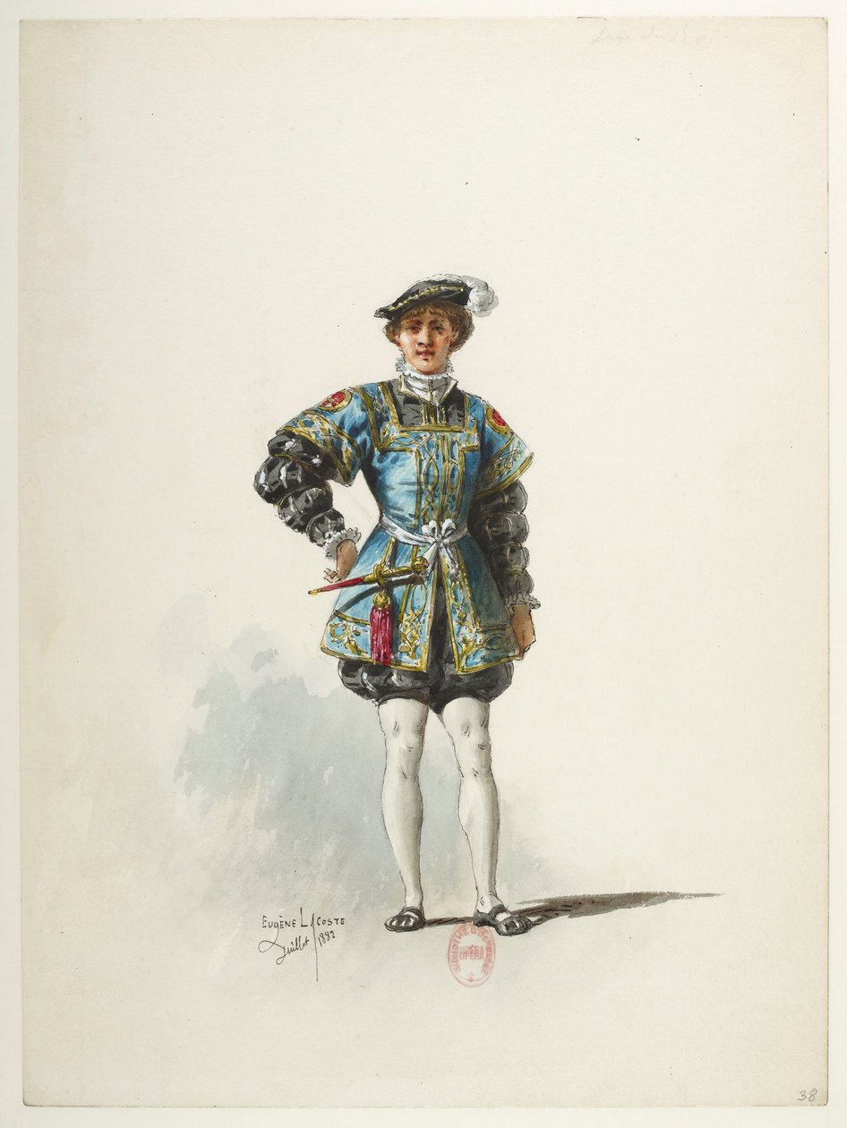 Btv1b84558104 38 - Saint-Saëns - Enrique VIII - Modelos de trajes - Lacoste - 38. Página del Rey de Eugene Lacoste
