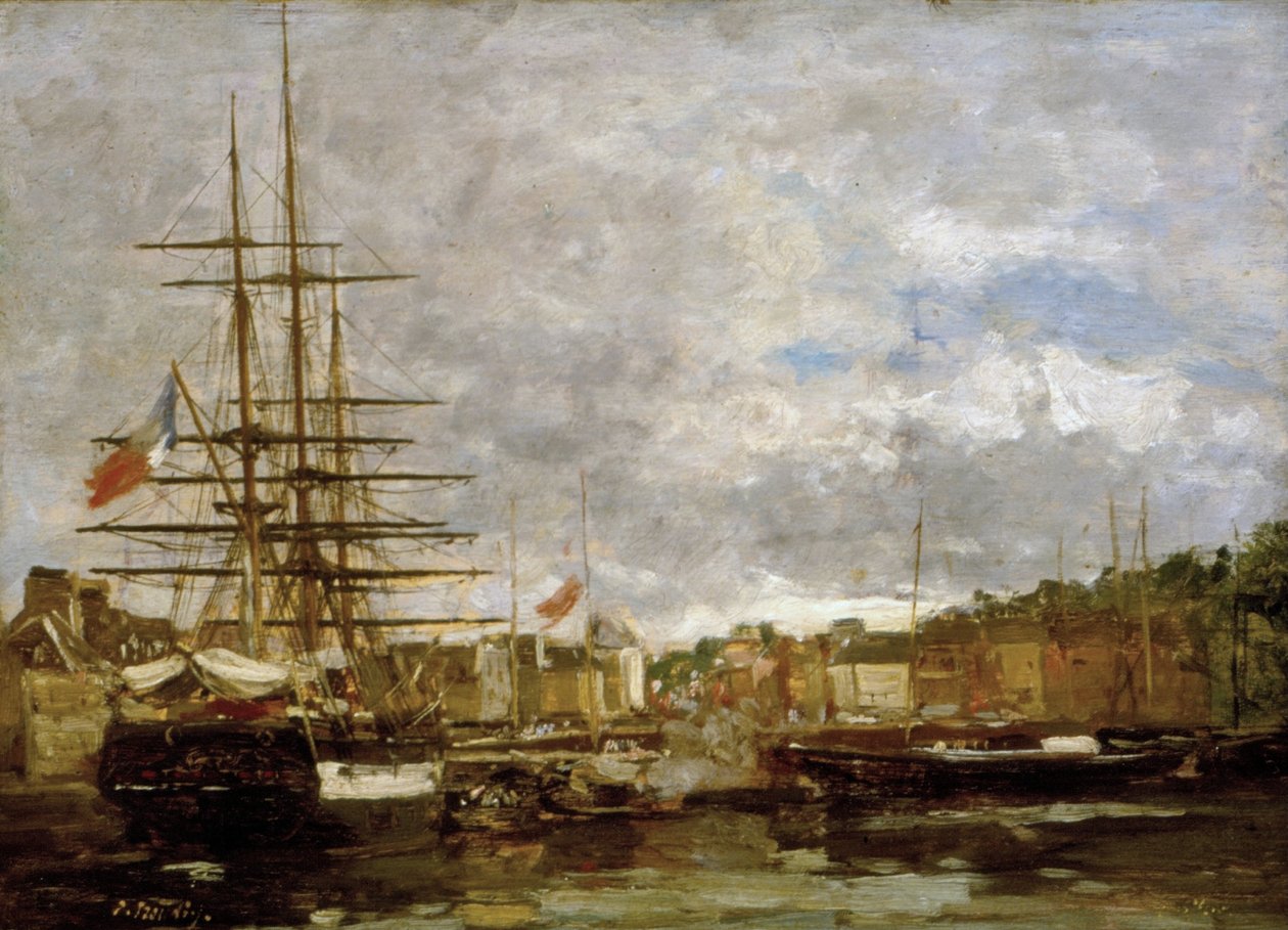 Honfleur - Barcos atracados en el puerto de Eugene Louis Boudin