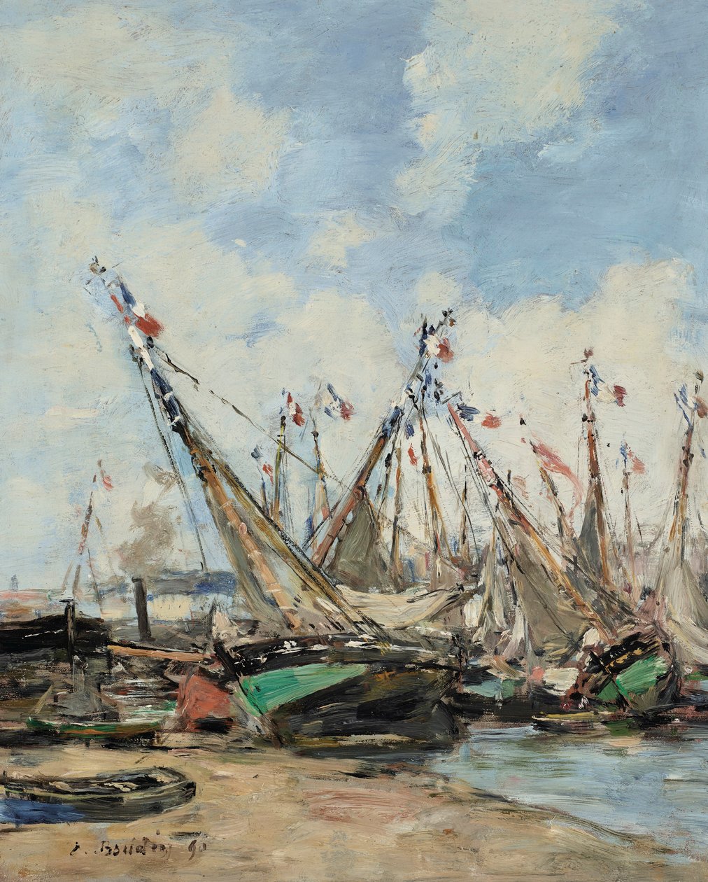Trouville, el puerto, veleros varados de Eugene Louis Boudin