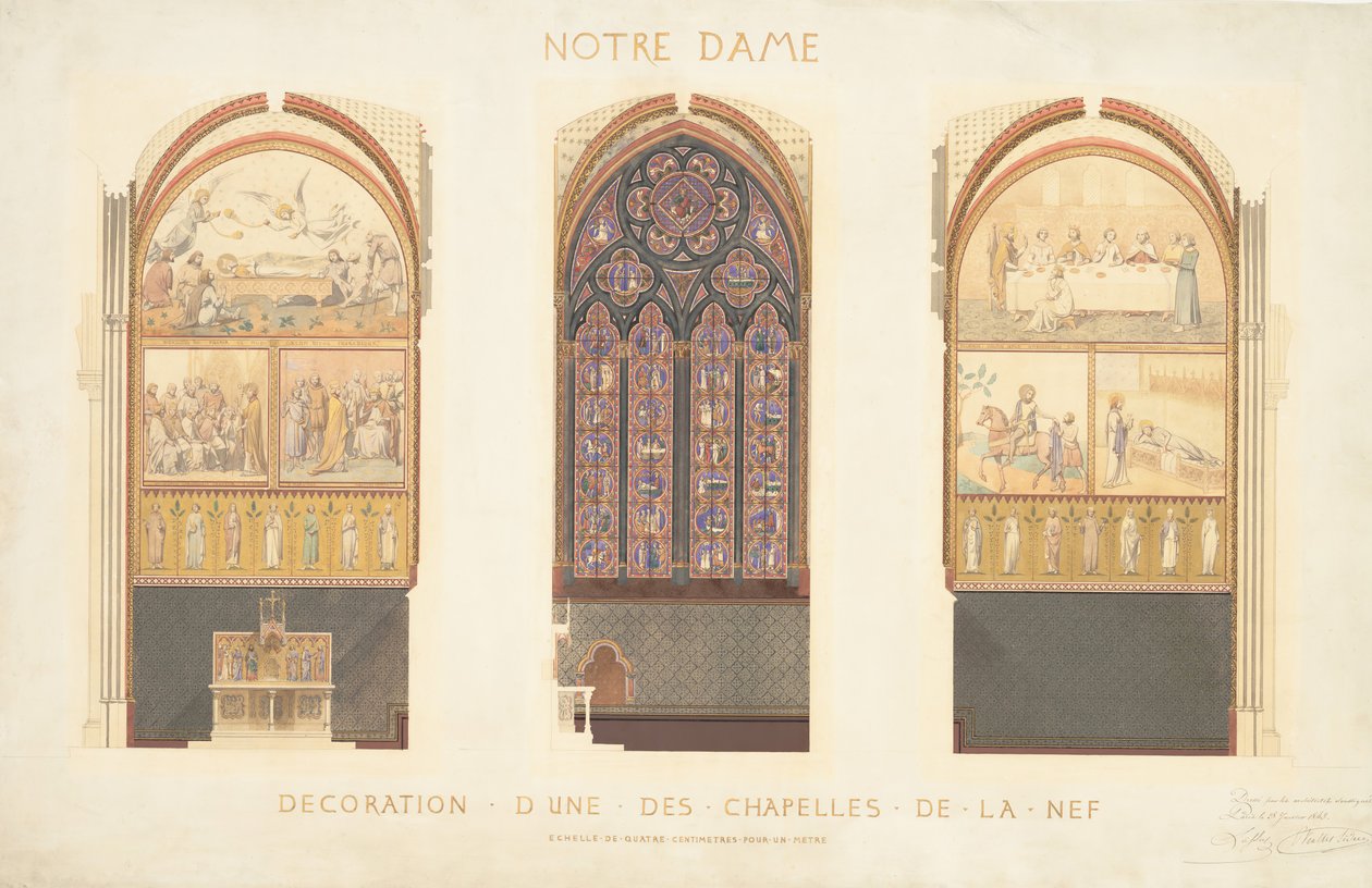Plan para la Renovación de una Capilla en la Nave de la Catedral de Notre Dame, París, 1843 de Eugène Viollet le Duc