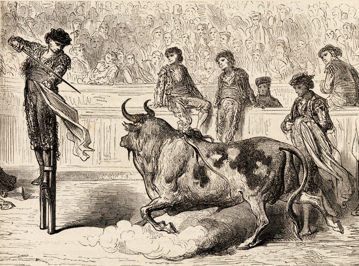Un torero en zancos en Sevilla, España, 1878 de European School