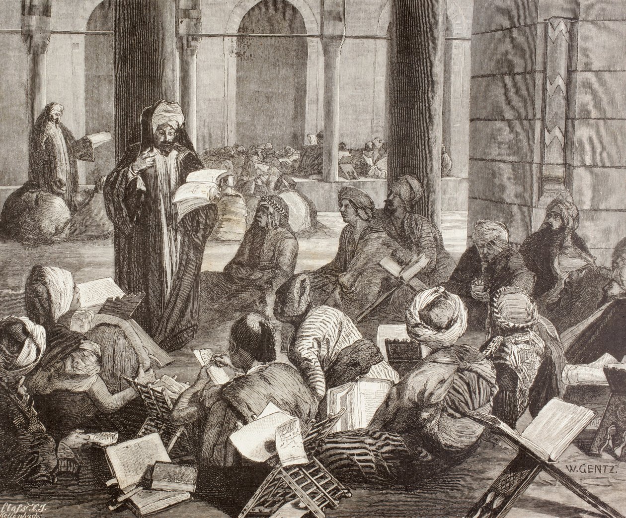 Profesor dando una conferencia en la Universidad de Al-Azhar, El Cairo, en el siglo XIX, de 