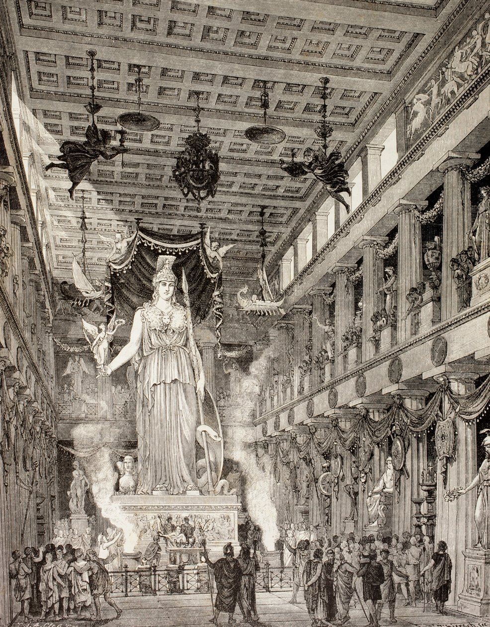 Impresión artística de la estatua de la diosa Atenea en el Partenón, Atenas, durante el período clásico, de 