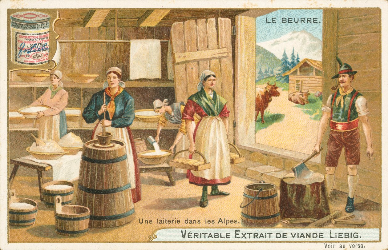 Mantequilla, tarjeta Liebig, principios del siglo XX (cromo) de European School
