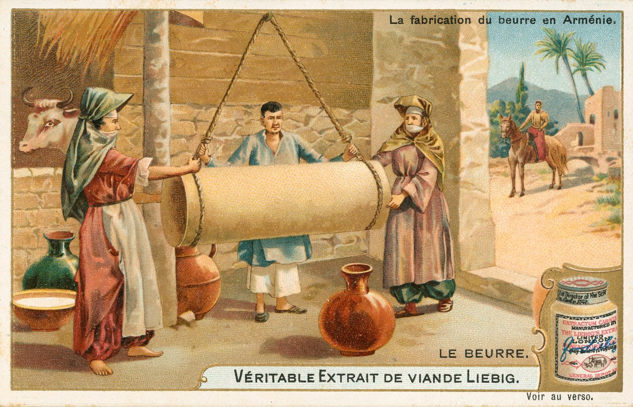 Mantequilla, tarjeta Liebig, principios del siglo XX (cromo) de European School