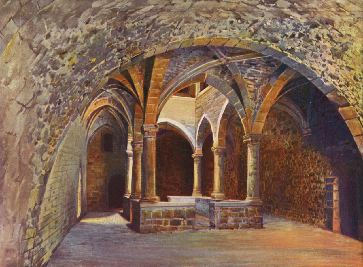 Cannes, Interior del castillo St-Honorat (litografía en color) de European School