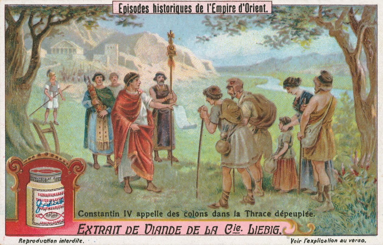 Constantino IV, tarjeta Liebig, principios del siglo XX (cromo) de European School