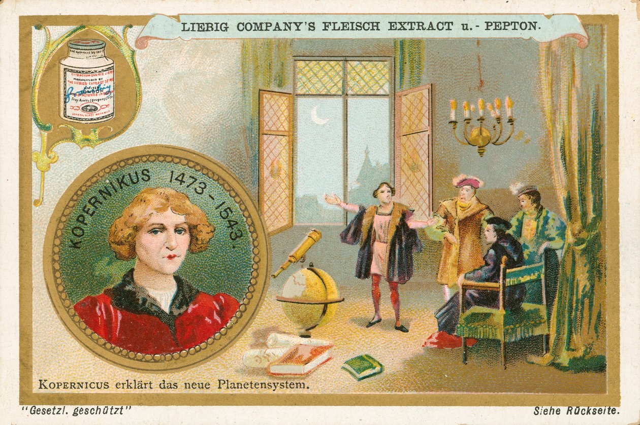 Copérnico, tarjeta Liebig, principios del siglo XX (cromo) de European School