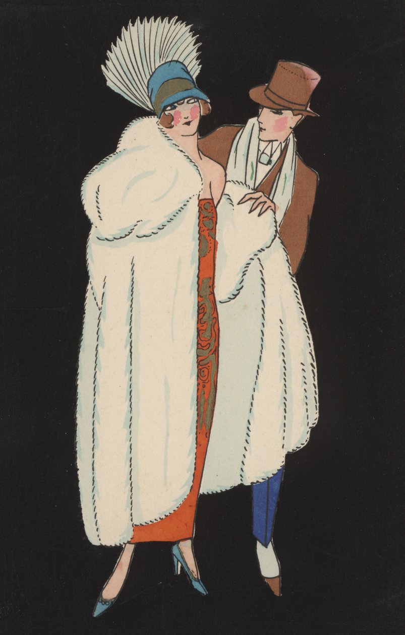 Pareja vestida a la moda (litografía en color) de European School