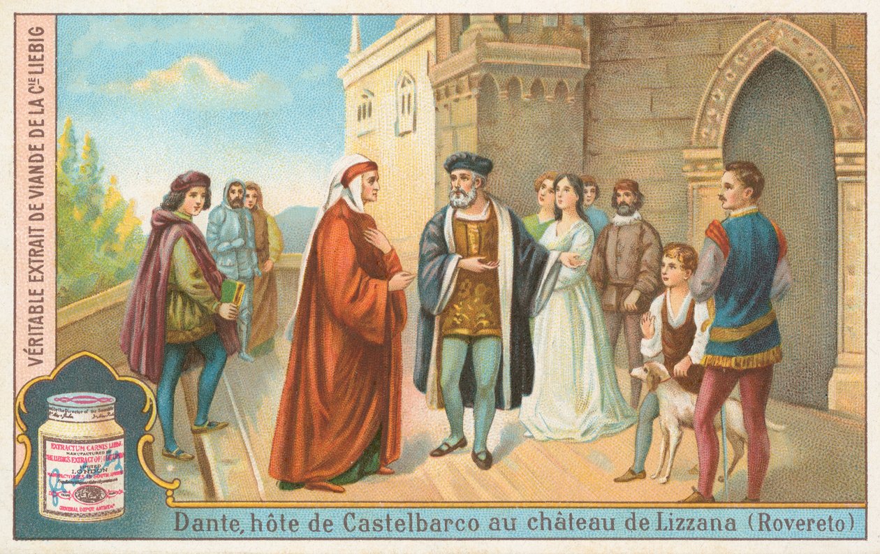 Dante, tarjeta Liebig, principios del siglo XX (cromo) de European School