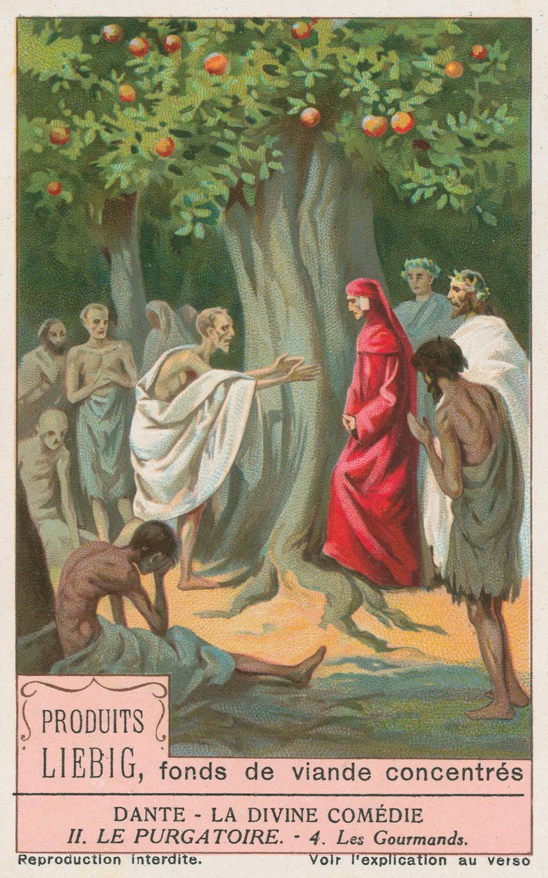 Dante, La Divina Comedia, tarjeta Liebig, principios del siglo XX (cromo) de European School