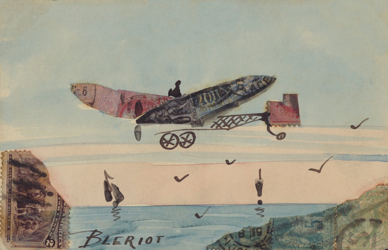 Representación de un monoplano diseñado por el aviador francés Louis Bleriot, el primer hombre que sobrevoló el Canal de la Mancha (litografía en color). de European School