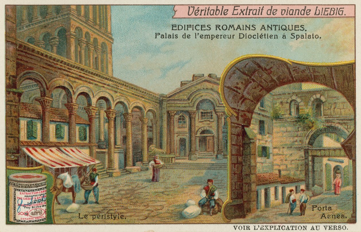 Palacio de Diocleciano en Split (Croacia) con detalle de la columnata y la puerta sur del mar (cromolito) de European School