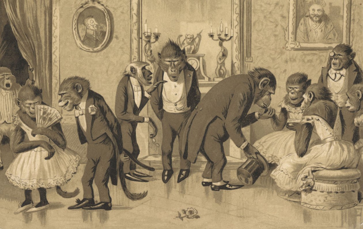 Fiesta nocturna de babuinos (litografía) de European School