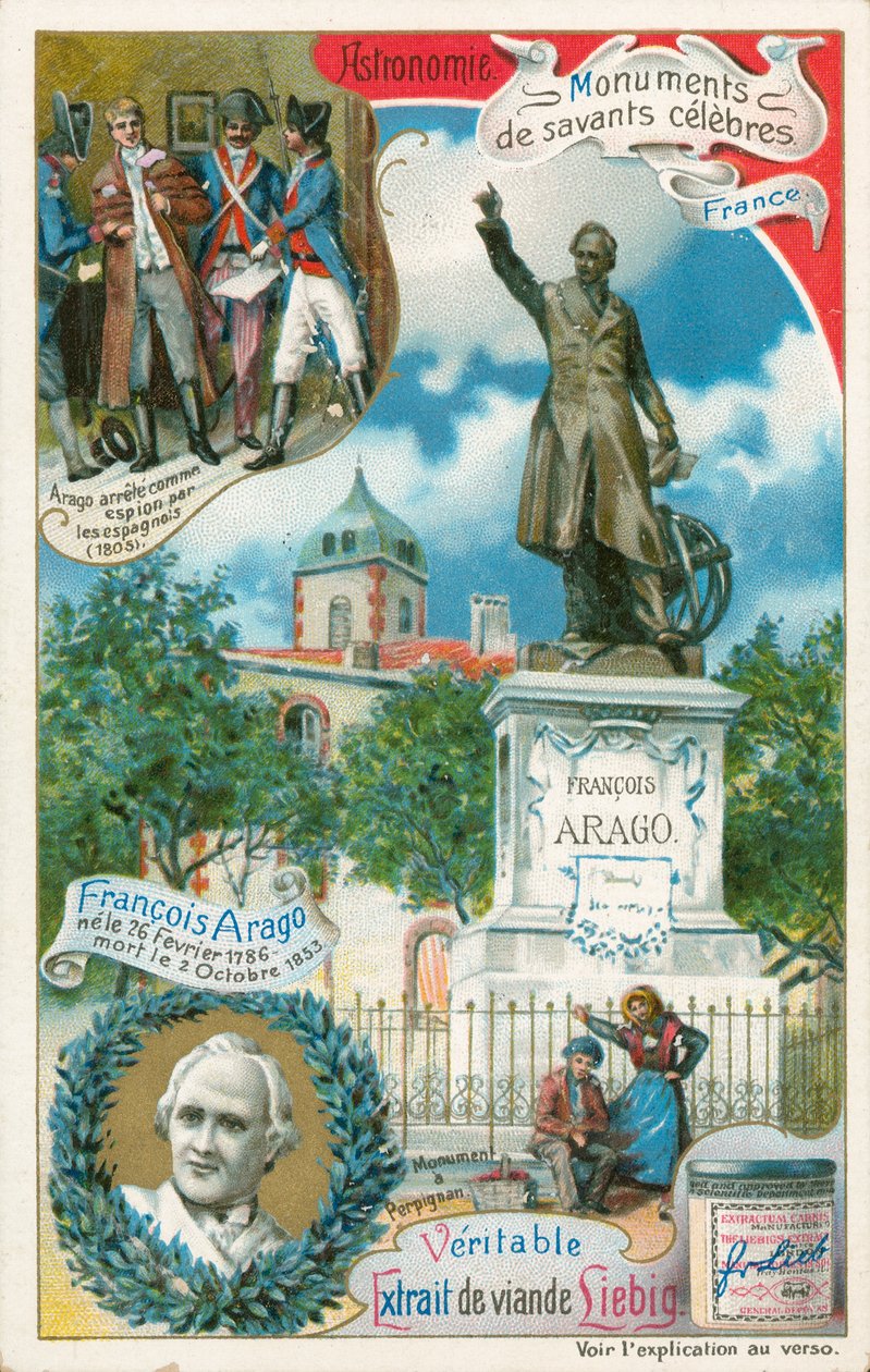 Francois Arago, tarjeta Liebig, principios del siglo XX (cromo) de European School