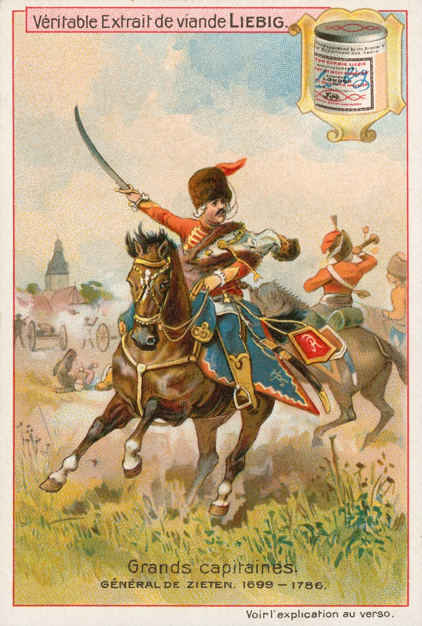 General de Zieten, tarjeta Liebig, principios del siglo XX (cromo) de European School