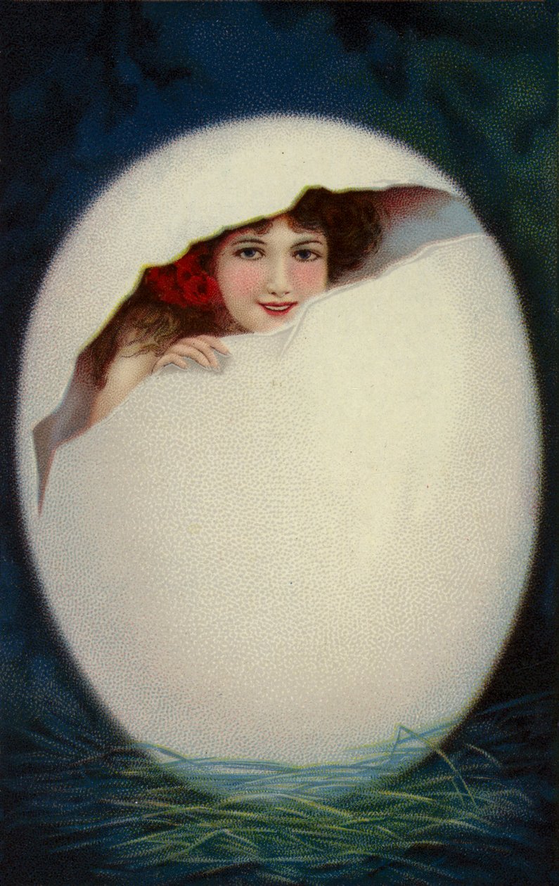 Niña saliendo del huevo de Pascua (cromolito) de European School