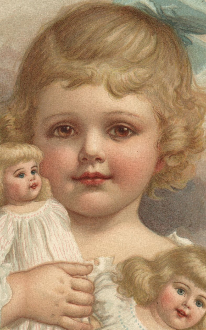 Niña con muñecas (litografía en color) de European School
