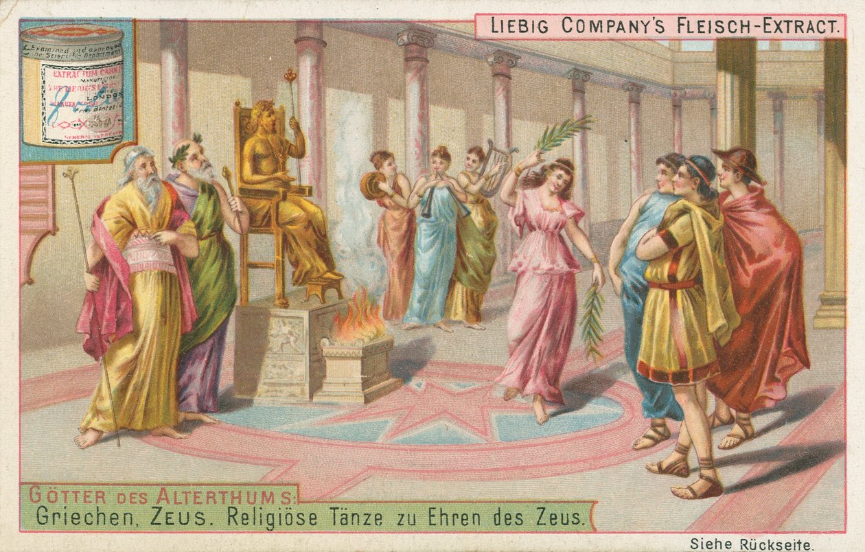 Grecia, Zeus, tarjeta Liebig, principios del siglo XX (cromo) de European School